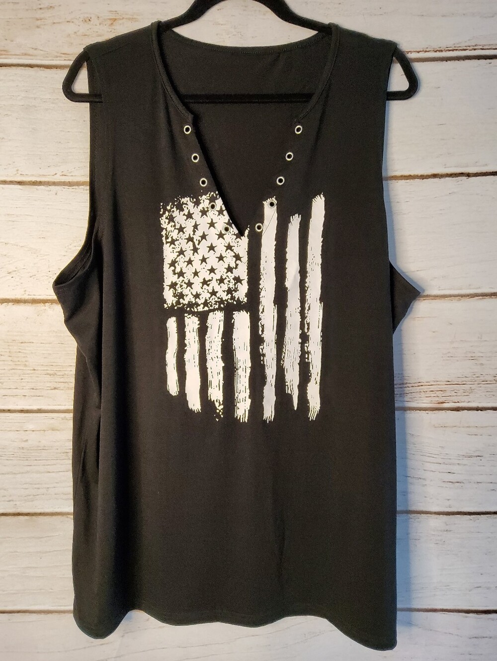 Black Tank Top with White Flag Graphic